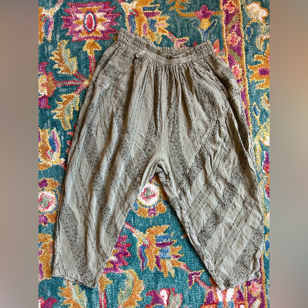 Free People Olive Green Wide Leg Boho Pants